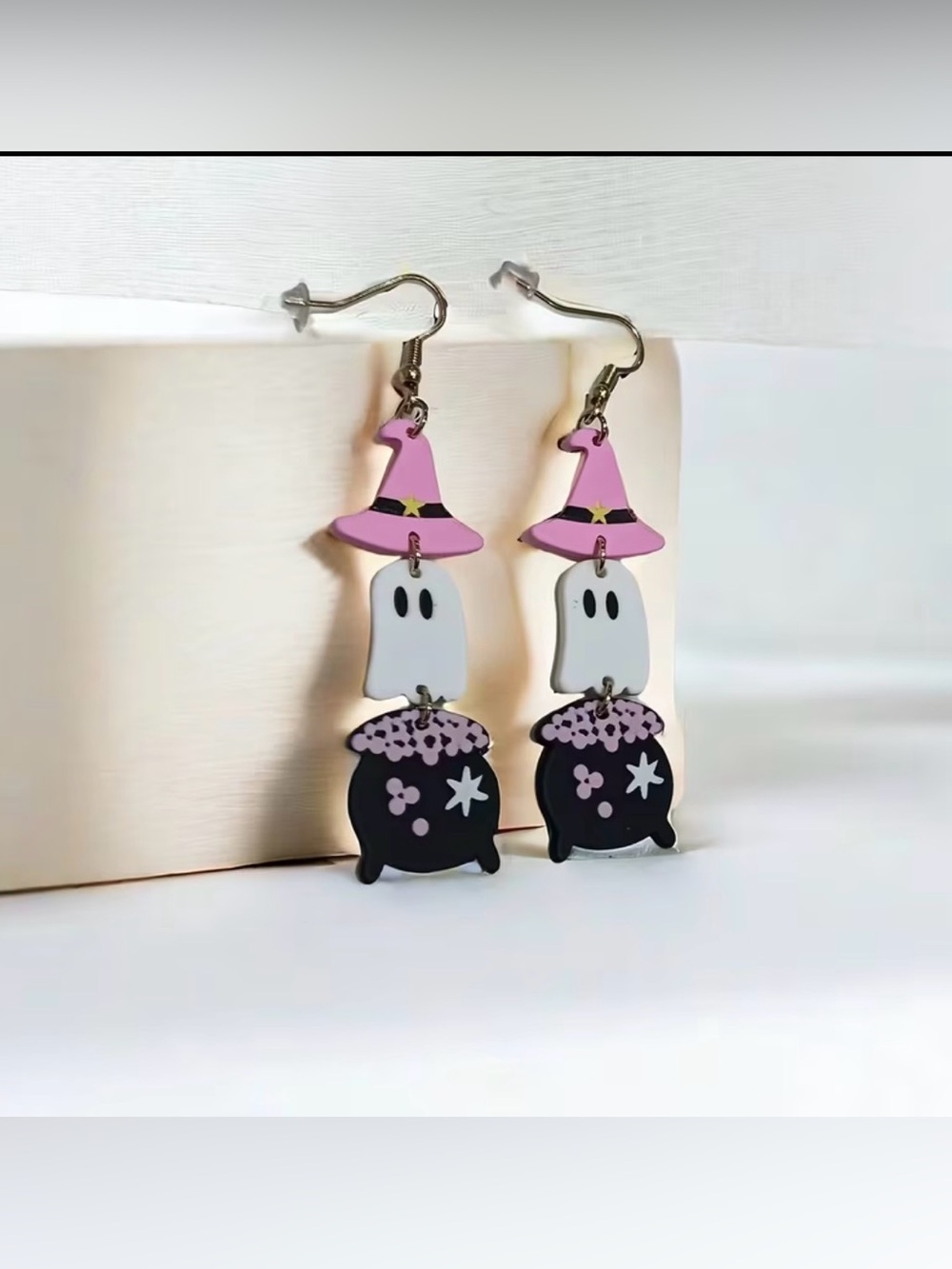 Pink Witch Hat Ghost Dangle Earrings NWT